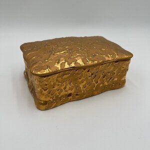 Vintage Dixon Art Studios 22k Gold Lidded Trinket Box Rectangular Dish